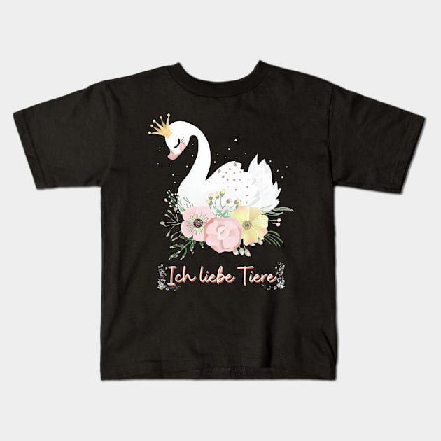 Schwan Liebe Tiere Prinzessin Blumen Süß Kids T-Shirt by Maggini Art